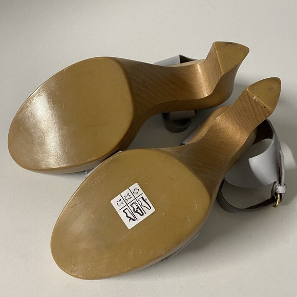 MARNI Sandal Leather Open Toe Platform Ankle Strap Wood Heel Grayish Blu… - Picture 8 of 10